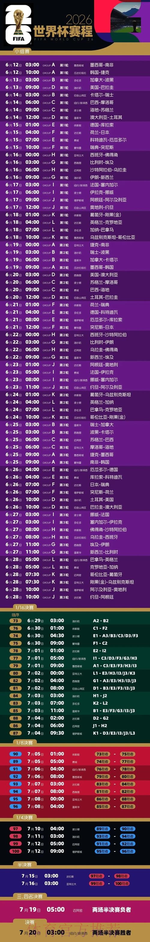 2026世界杯赛程最新实时赛程在哪里看